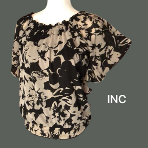 INC Black/Beige Boho Top (S) with butterfly sleeve
